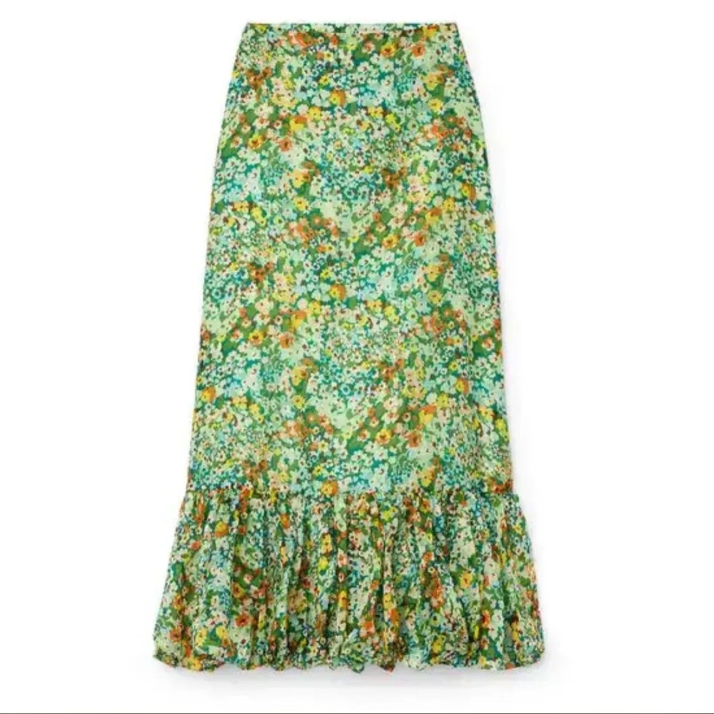 Alemais Green Floral Midi Skirt